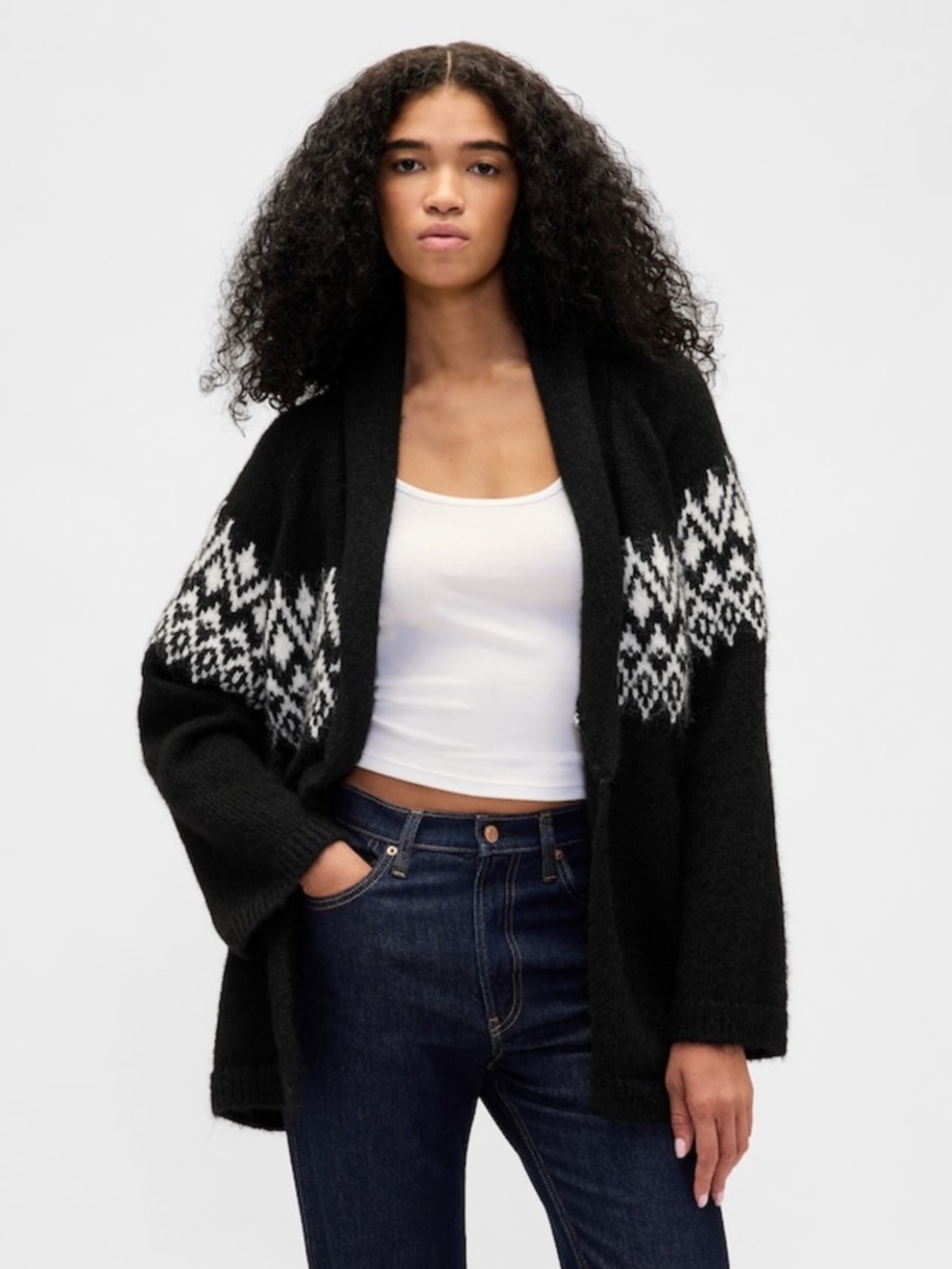 GAP Wool-Blend Fair Isle Shawl Cardigan